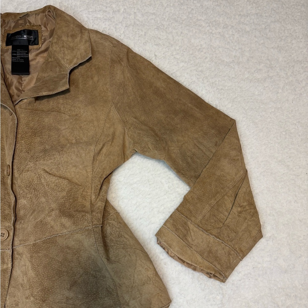 Brandon Thomas Women Brown Genuine Leather Suede Collar Jacket - Picture 2 of 11
